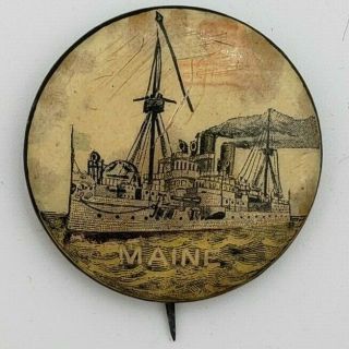 1890s Pin Remember The Maine Button Spanish American War - Scratch & Dent
