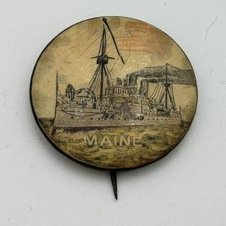 1890s pin Remember the MAINE button SPANISH AMERICAN War - Scratch & Dent 2