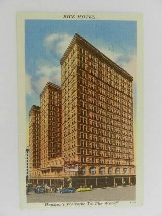 Vintage Posted 1955 Postcard Rice Hotel Houston Tx