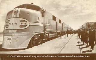 C1950 El Capitan Santa Fe Railroad Streamliner Postcard