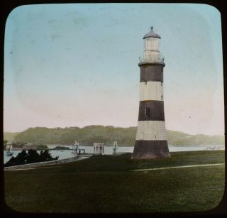 Antique Magic Lantern Slide Smeatons Lighthouse On The Plymouth Hoe C1910 Photo
