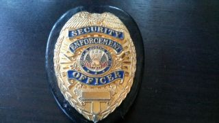 Vintage Obsolete Security Officer Enforcement Shield Badge With Leather Holder