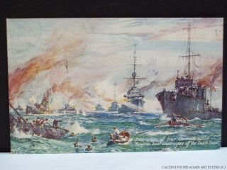 Wwi British Battleship Sink German Destroyers Battle War Postcard Artist Gribble