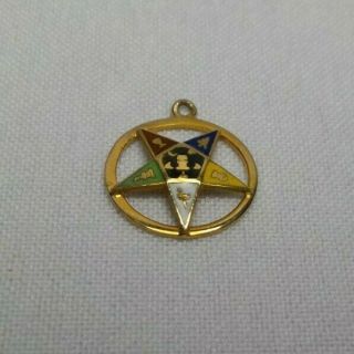 Vintage 10k Yellow Gold Masonic Charm Order Of The Eastern Star Enameled