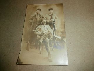Vintage Rppc Photo Postcard 3 Men Hunters W/ Guns