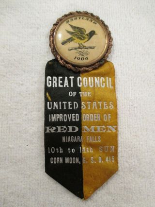 1906 Maryland Great Council Of Us Improved Order Of Red Men Conference Pinback
