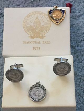 President Nixon Presidential Seal Cufflinks,  Silver Pendant & Inauguration