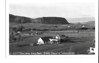 Rppc Postcard Sun Lakes State Park Grand Coulee Wa 76 Gas Station Old Cars Ellis
