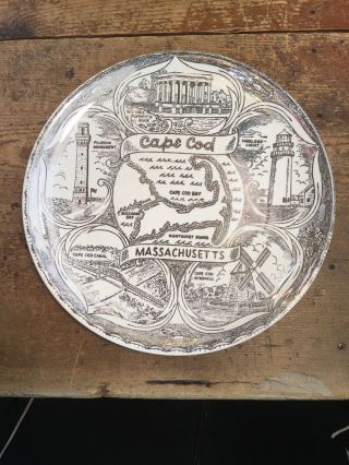 Vintage Souvenir Plate Cape Cod Mass.  Plymouth Rock,  Winmail,  Canal Lighthouse 9”