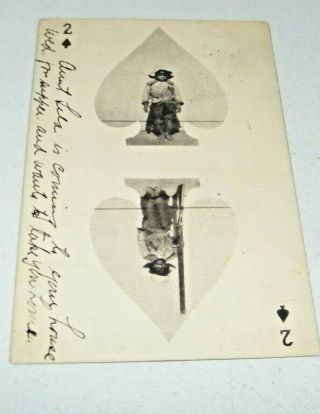 Antique Old Rare Black Americana 2 Of Spades Playing Card Postcard 1908 Postmark