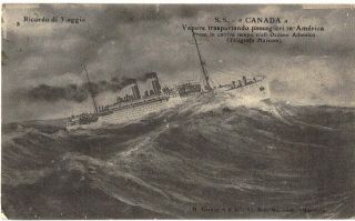 Old Postcard Ss Canada Ricordo Di Viaggio Rough Seas Atlantic Ocean 1922 Ship