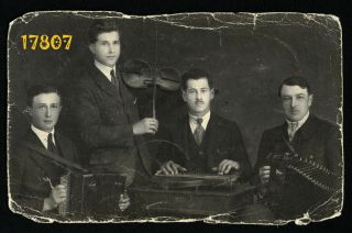 Men,  Musicians W Strange Instruments,  Vintage Photograph,  1910’s Hungary