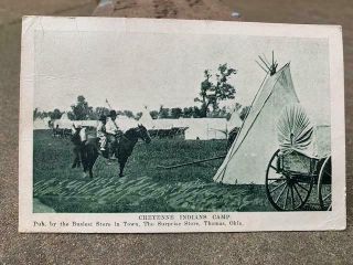 Antique Rppc Postcard Cheyenne Native American Indian Horse Thomas Oklahoma 1910
