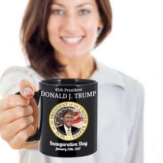 Donald J Trump 45th President Inauguration Day Black Mug Coffee Tea Cocoa Cup 15