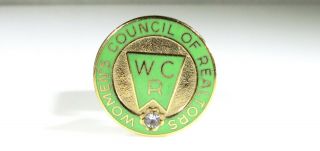Gold Tone Pin With Womens Council Of Realtors Logo And Clear Stone
