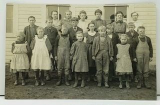 Rppc Early 1900s Rural School Children Class Photo Postcard C1