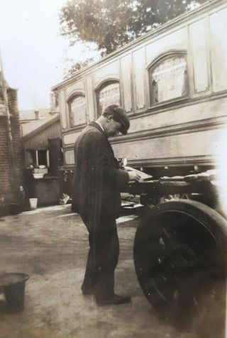 1930s B/w Photograph.  Man In Yard With Wagon.  Epsom Psychiatric Hospital