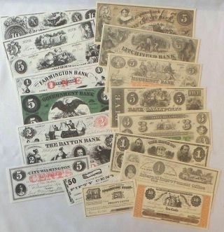 1835 - 1865 Union & Northern States Paper Money - Set Of 18