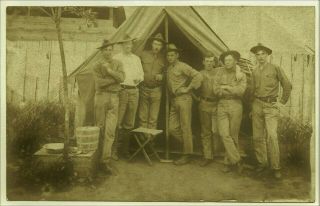 Rppc Marines In Front Of Tent,  Camp,  World War 1 Era