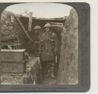 Troops In A British First Line Trench Balkans Wwi Underwood Stereoview C1915