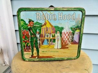 Vtg.  1956 Metal Robin Hood Lunch Box Aladdin Industries No Thermos Displays Well