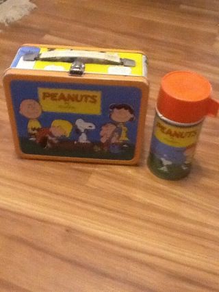 Vintage 1959 Peanuts Metal Lunchbox With Thermos Snoopy Collectible Rusted