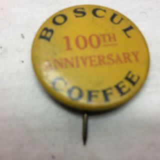 Vintage Pinback Button Boscul Coffee By Bastian Bros.  Co.  Celluloid Novelties