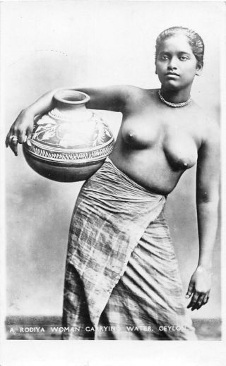 Postcard Ethnic Ceylon Rodiya Woman Carrying Water Rp