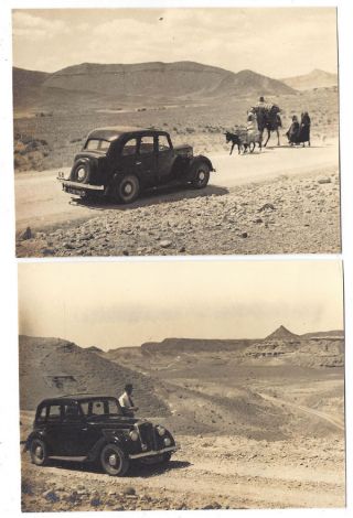 Old Motor Car In A Desert In The Middle East 2 X Vintage Photographs C1950