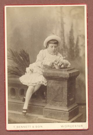 Young Girl Pretty Dress & Hat,  Flowers Cabinet T.  Bennett Worcester Jx610