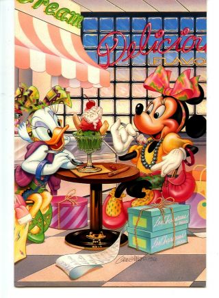 Disney Minnie Mouse - Daisy Duck - Girls Shopping - Share Ice Cream - Modern Postcard