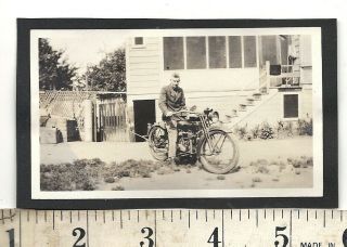 Vintage Photo Snapshot Man On Motorcycle,  Harley Davidson?,  1910s