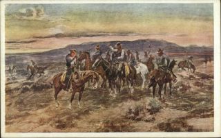 Charles M.  Russell Cowboys Scattering The Riders C1910 Postcard