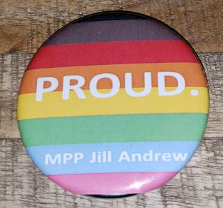 Gay Pride Rainbow Democratic Party Of Canada Button/pin Ndp Jill Andrew
