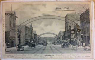 Flint,  Michigan Saginaw Street Fold - Out Souvenir Mail Card 1905 Vintage Postcard