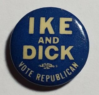 Ike And Dick Vote Republican Campaign Button 7/8 " - Blue & White - Usa Ship