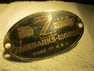 Antique Brass Tag Fairbanks Morse Co Hit & Miss Old Engine Name Plate Data Plate