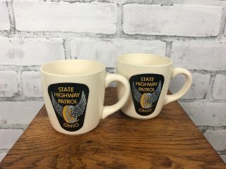 Set Ohio State Highway Patrol Vintage Coffee Mug Ceramic Cup Made In Usa Police