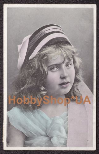 Old Antique Glamour Postcard Color Picture Children Child Pretty Young Girl
