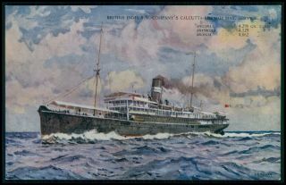 British India Steam Navigation Company Line Ship Burma Old 1910s Postcard Bb