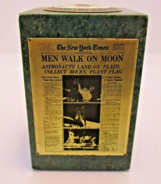 York Times Men Walk On The Moon Vintage Paperweight