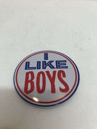 Vintage Large 3” Japan I Like Boys Pinback Pin Button 70s 60s Out