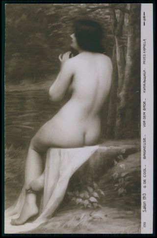 Art Gabriel De Cool Nude Woman Nudist Bathing Old 1910s Salon De Paris Postcard
