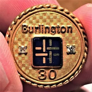 BURLINGTON Industries 30 Year Award Pinback - Diamonds & LGB GOLD FILLED 2
