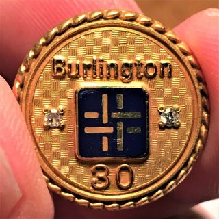 BURLINGTON Industries 30 Year Award Pinback - Diamonds & LGB GOLD FILLED 4
