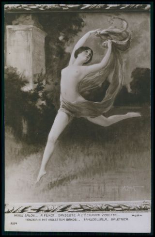 Art Albert Penot Nude Woman Purple Veil Dancer Old 1910s Salon De Paris Postcard