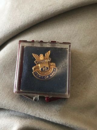 Department Of The Navy 10k Gold 30 Year Service Lapel Pin Boxed