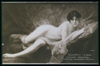 Art Albert Penot Nude Woman Read Book 1910s Salon De Paris Postcard