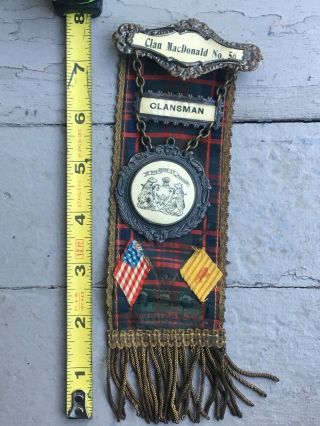Vintage Scottish Clansman Masonic Medal Ribbon Pin O S C Macdonald Clan Rare