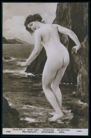 Art Henry Gsell Nude Butt Woman Nudist Bathing Old 1910s Salon De Paris Postcard